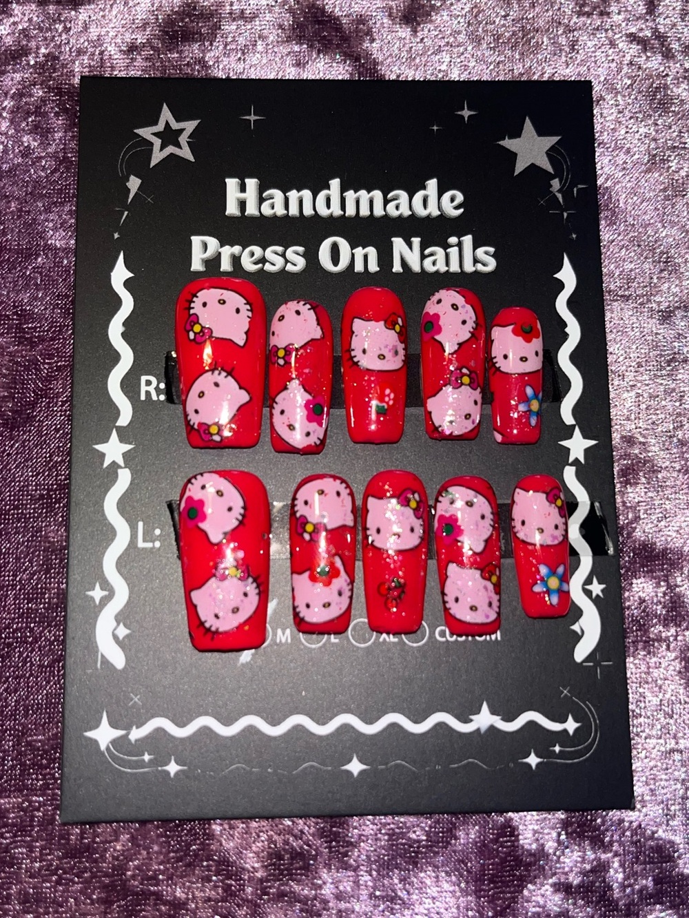 Handmade Press-On Nails - Red & Pink Cute Design